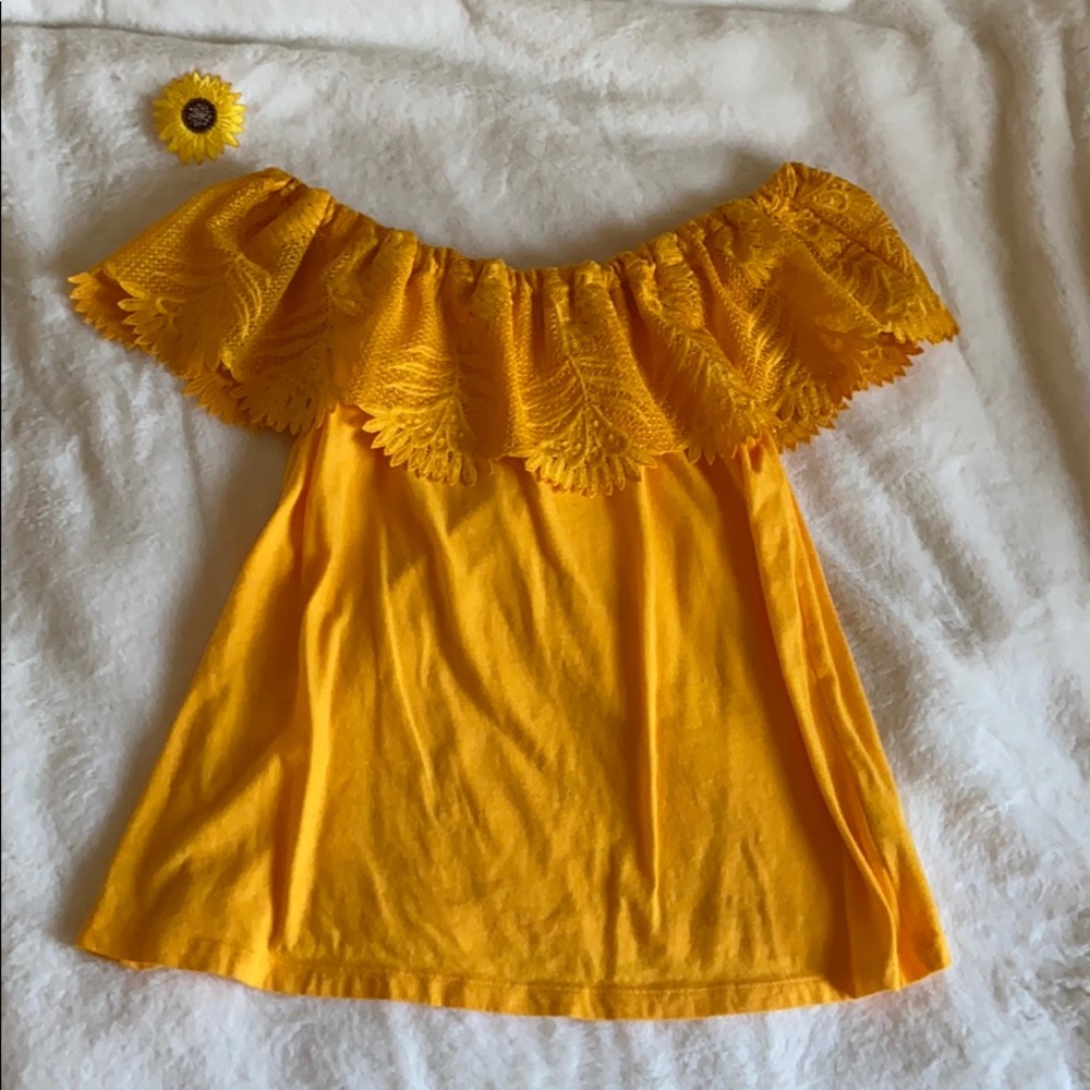 Off the shoulder yellow shirt